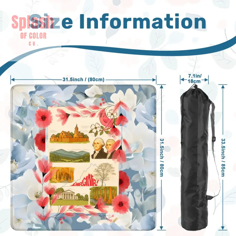 Virginia State Pride Mahjong Mat Monumental Blue Red Floral Mahj Game Mat - Mahjong