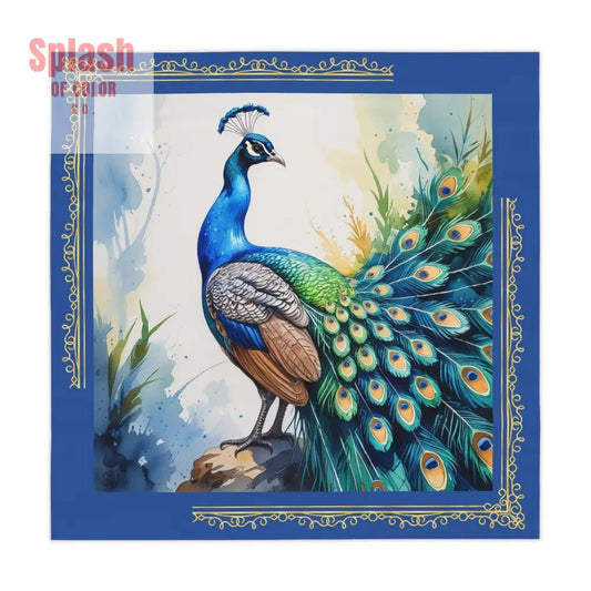 Watercolor Colorful Peacock Tablecloth | Elegant Dining Decor Blue Gold Accents - Splash of Color co.