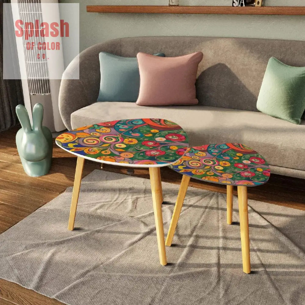 Watercolor Garden Klimt Inspired Modern Floral Nesting Tables - One Size