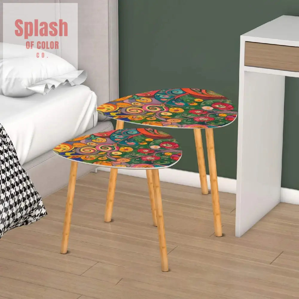 Watercolor Garden Klimt Inspired Modern Floral Nesting Tables - One Size