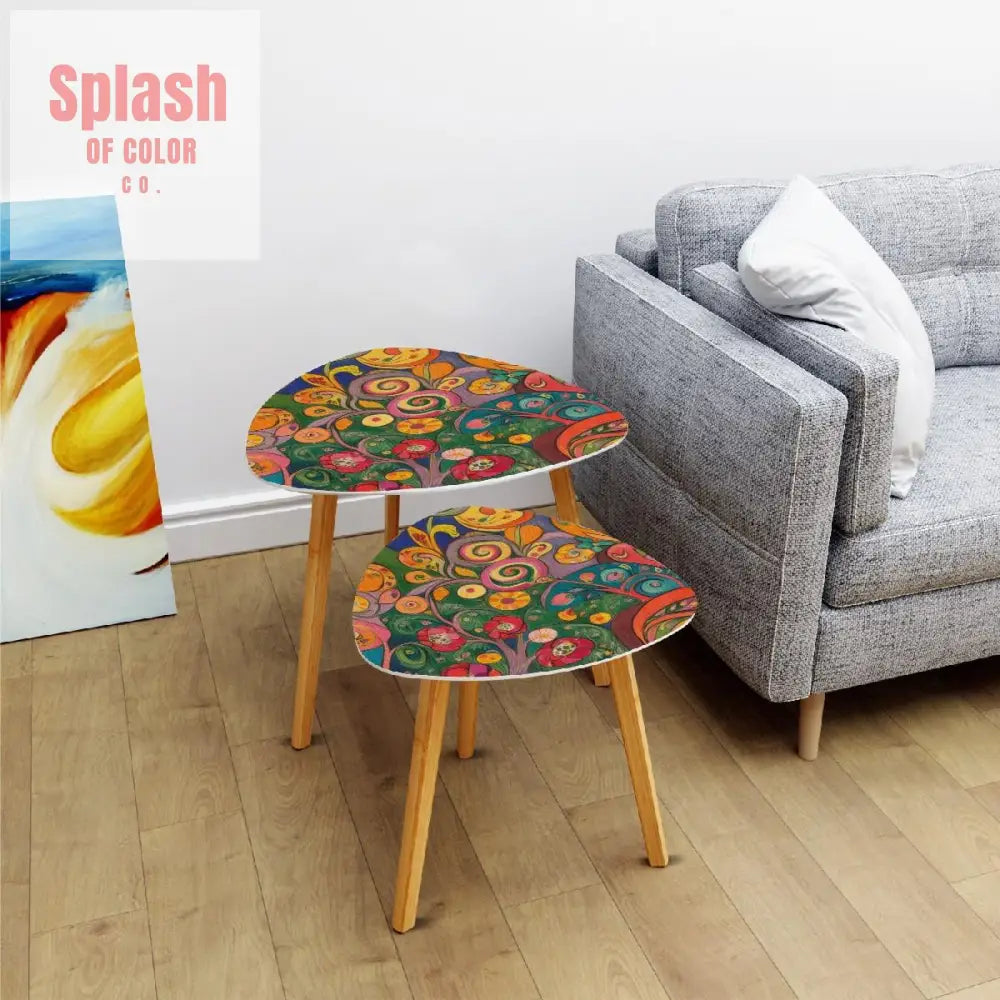Watercolor Garden Klimt Inspired Modern Floral Nesting Tables - One Size