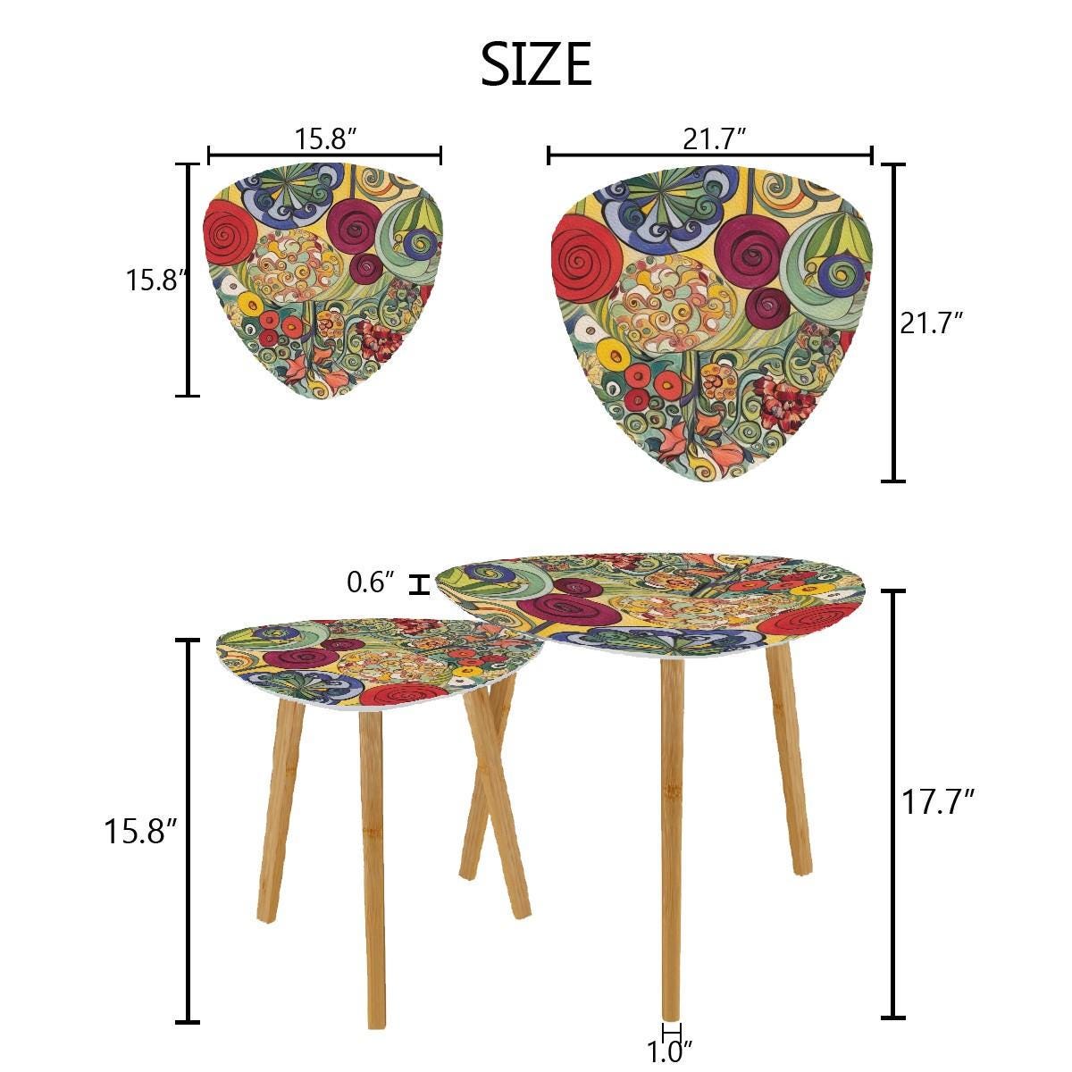 Watercolor Garden Red Green Yellow Bountiful Colors Klimt Inspired Modern Floral Nesting Tables - One Size