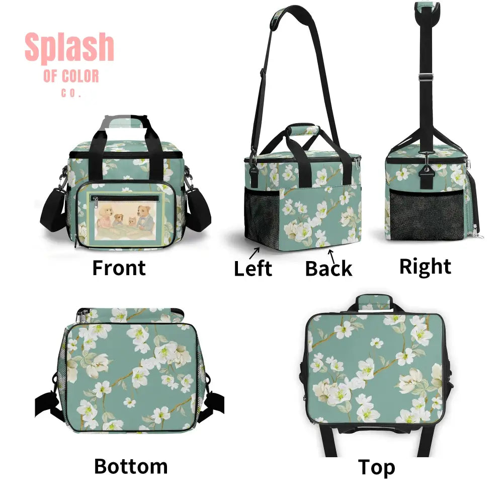 Whimsical Dogs Playing Mahjong Floral Asian Designed Cooler Bag For Game Nights Or Pool Side