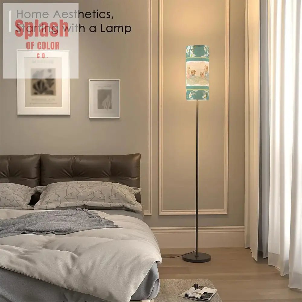 Whimsical Dogs Playing Mahjong Reading Nook Asian Floral Designed Modern Floor Lamp One Size Floor Lamps