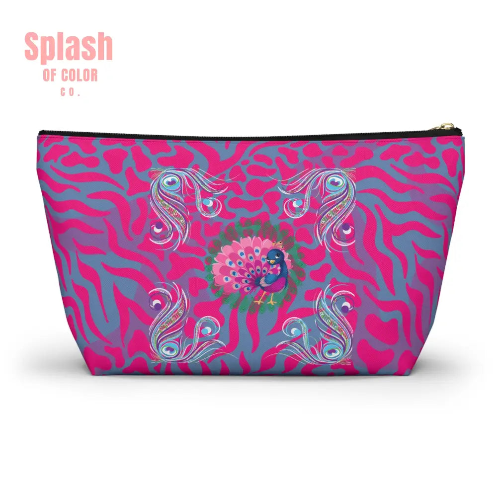 Whimsical Floral Peacock Tortoise Pink Blue Magical Mahj Tile Pouch Bags