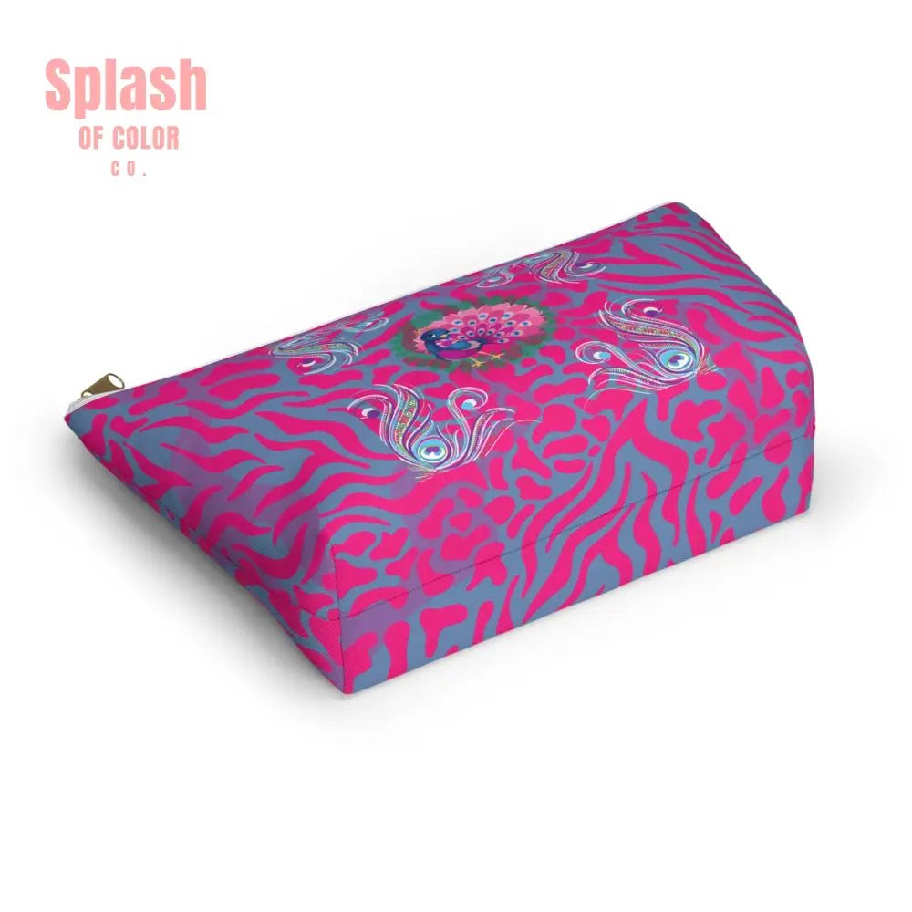 Whimsical Floral Peacock, Tortoise Pink Blue Magical Mahj Tile Pouch - Splash of Color co.
