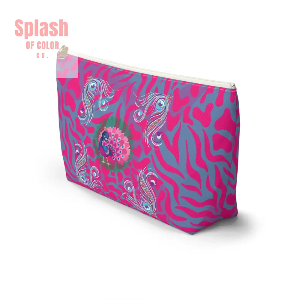 Whimsical Floral Peacock Tortoise Pink Blue Magical Mahj Tile Pouch Bags