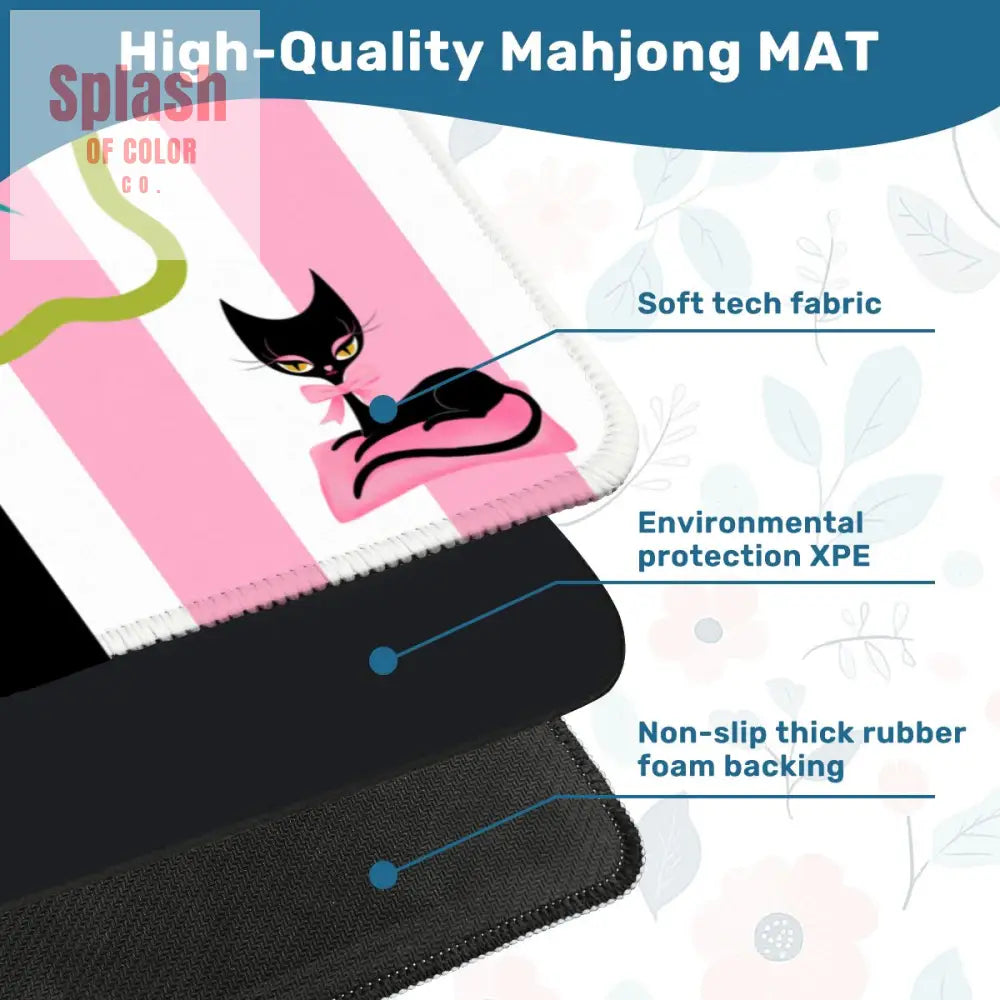 Whimsical Kitty Land Pink Black Feline Fine Mahjong Mat - Daily Accessories