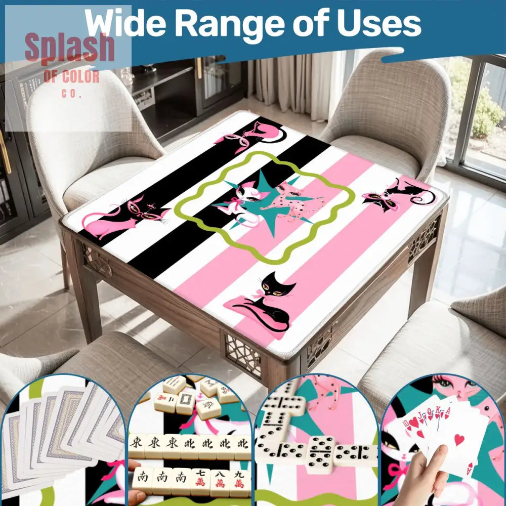 Whimsical Kitty Land Pink Black Feline Fine Mahjong Mat - Daily Accessories