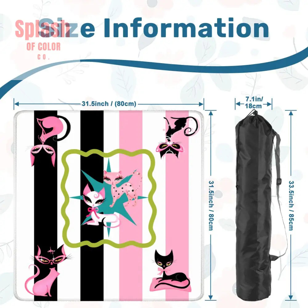 Whimsical Kitty Land Pink Black Feline Fine Mahjong Mat - Daily Accessories