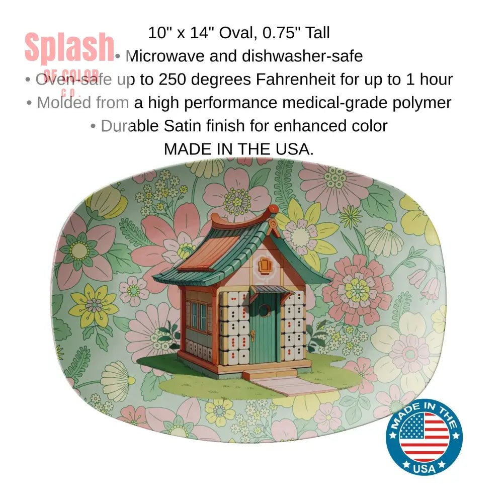 Whimsical Mahjong House, Hostess Platter, Vintage Floral Designed - Splash of Color co.