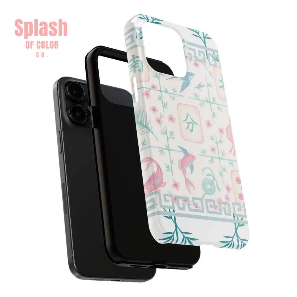 Whimsical Mahjong Tile Pastel Preppy Tough Phone Cases with Vibrant Oriental Designs Mahj Lover Gift Phone Case