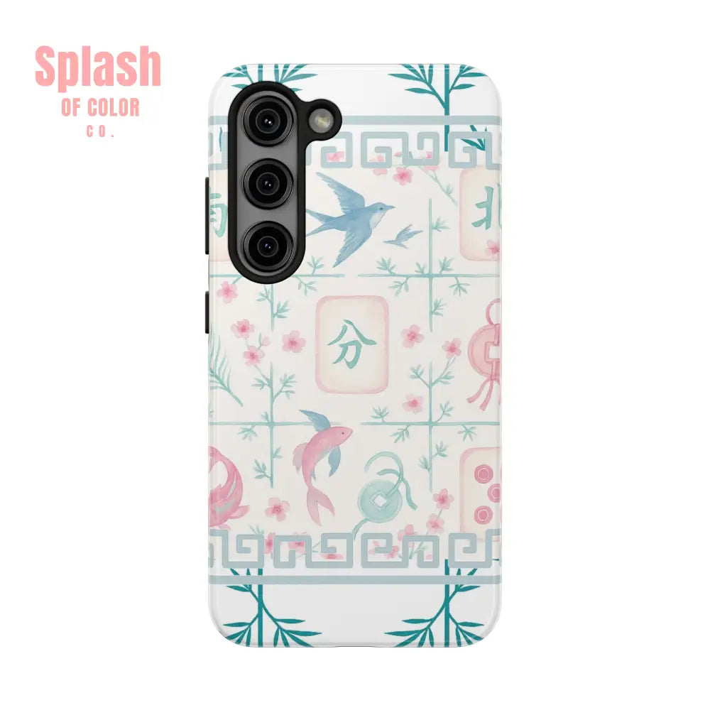 Whimsical Mahjong Tile Pastel Preppy Tough Phone Cases with Vibrant Oriental Designs Mahj Lover Gift Samsung Galaxy S23