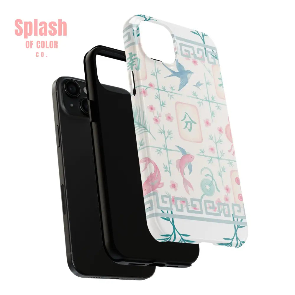 Whimsical Mahjong Tile Pastel Preppy Tough Phone Cases with Vibrant Oriental Designs Mahj Lover Gift Phone Case