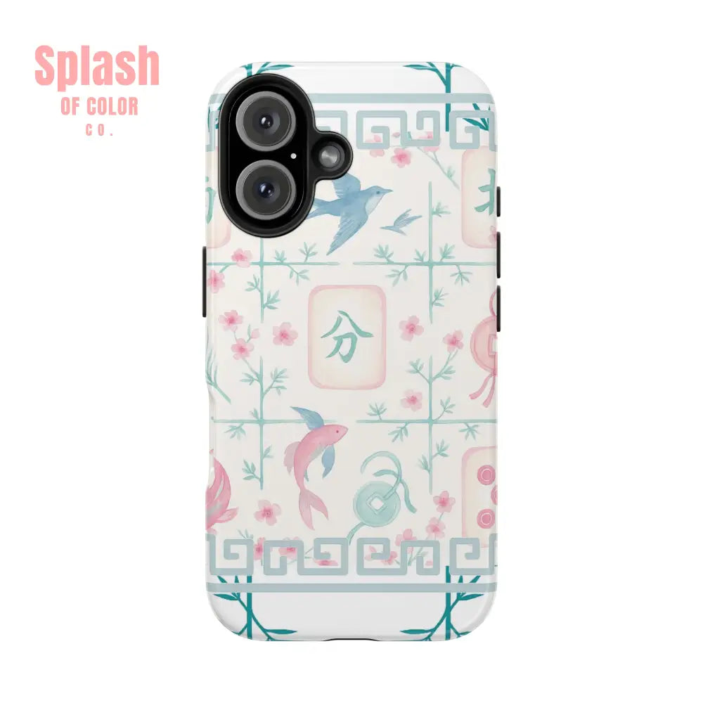 Whimsical Mahjong Tile Pastel Preppy Tough Phone Cases with Vibrant Oriental Designs Mahj Lover Gift iPhone 16 Phone