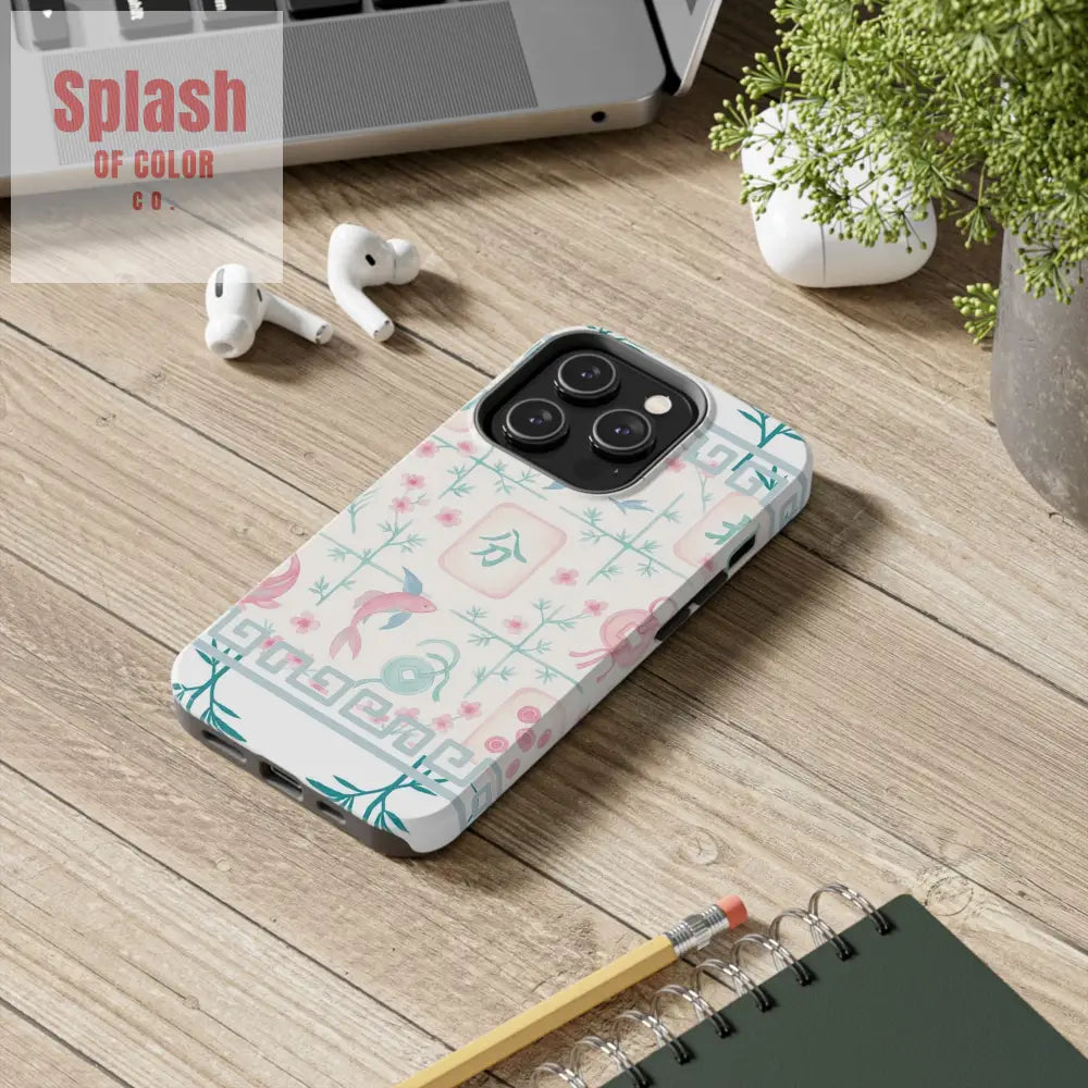 Whimsical Mahjong Tile Pastel Preppy Tough Phone Cases with Vibrant Oriental Designs Mahj Lover Gift Phone Case