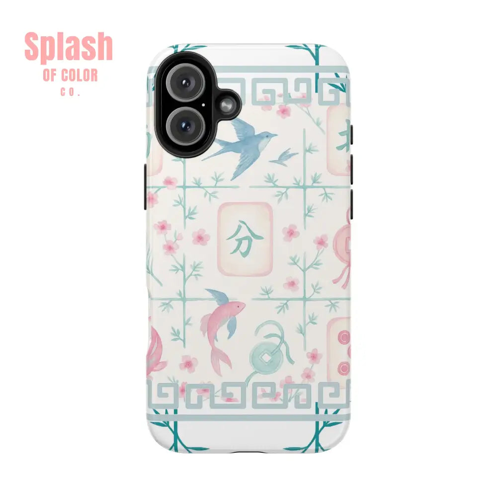 Whimsical Mahjong Tile Pastel Preppy Tough Phone Cases with Vibrant Oriental Designs Mahj Lover Gift iPhone 16 Plus