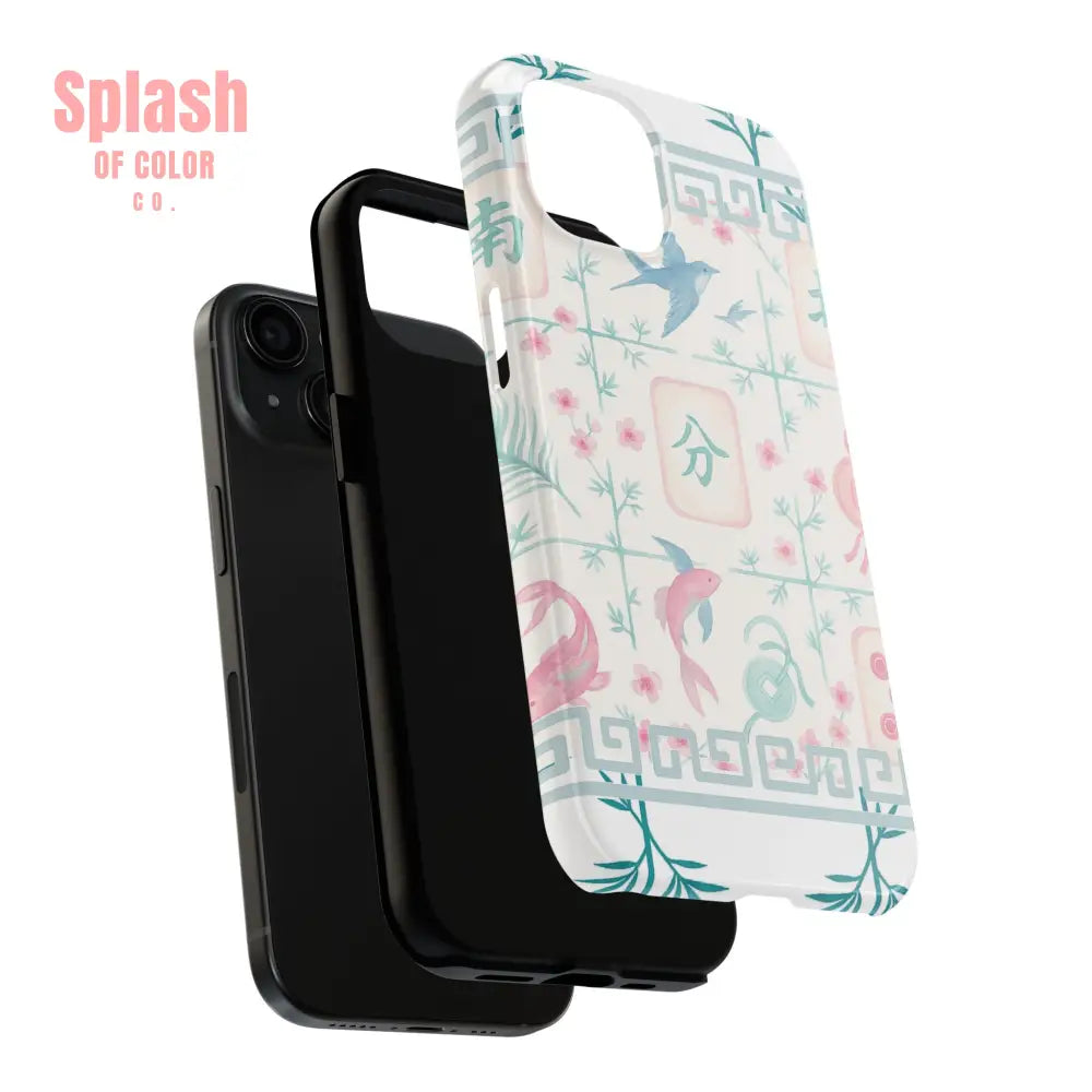 Whimsical Mahjong Tile Pastel Preppy Tough Phone Cases with Vibrant Oriental Designs Mahj Lover Gift Phone Case
