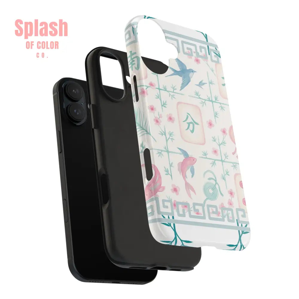 Whimsical Mahjong Tile Pastel Preppy Tough Phone Cases with Vibrant Oriental Designs Mahj Lover Gift Phone Case