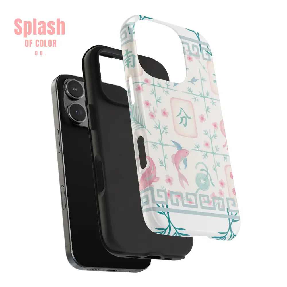 Whimsical Mahjong Tile Pastel Preppy Tough Phone Cases with Vibrant Oriental Designs Mahj Lover Gift Phone Case