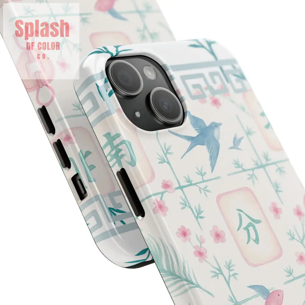 Whimsical Mahjong Tile Pastel Preppy Tough Phone Cases with Vibrant Oriental Designs Mahj Lover Gift Phone Case