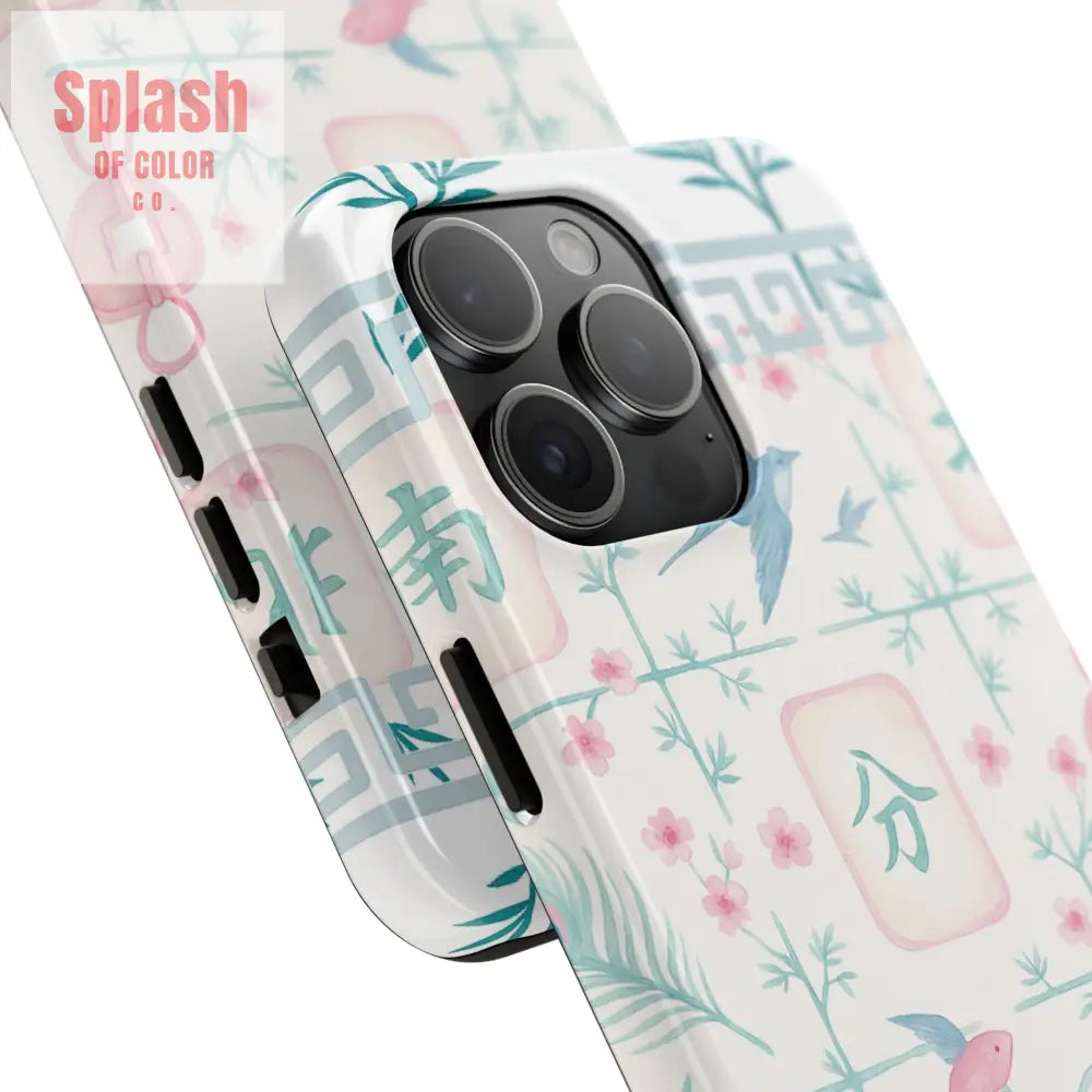 Whimsical Mahjong Tile Pastel Preppy Tough Phone Cases with Vibrant Oriental Designs Mahj Lover Gift Phone Case