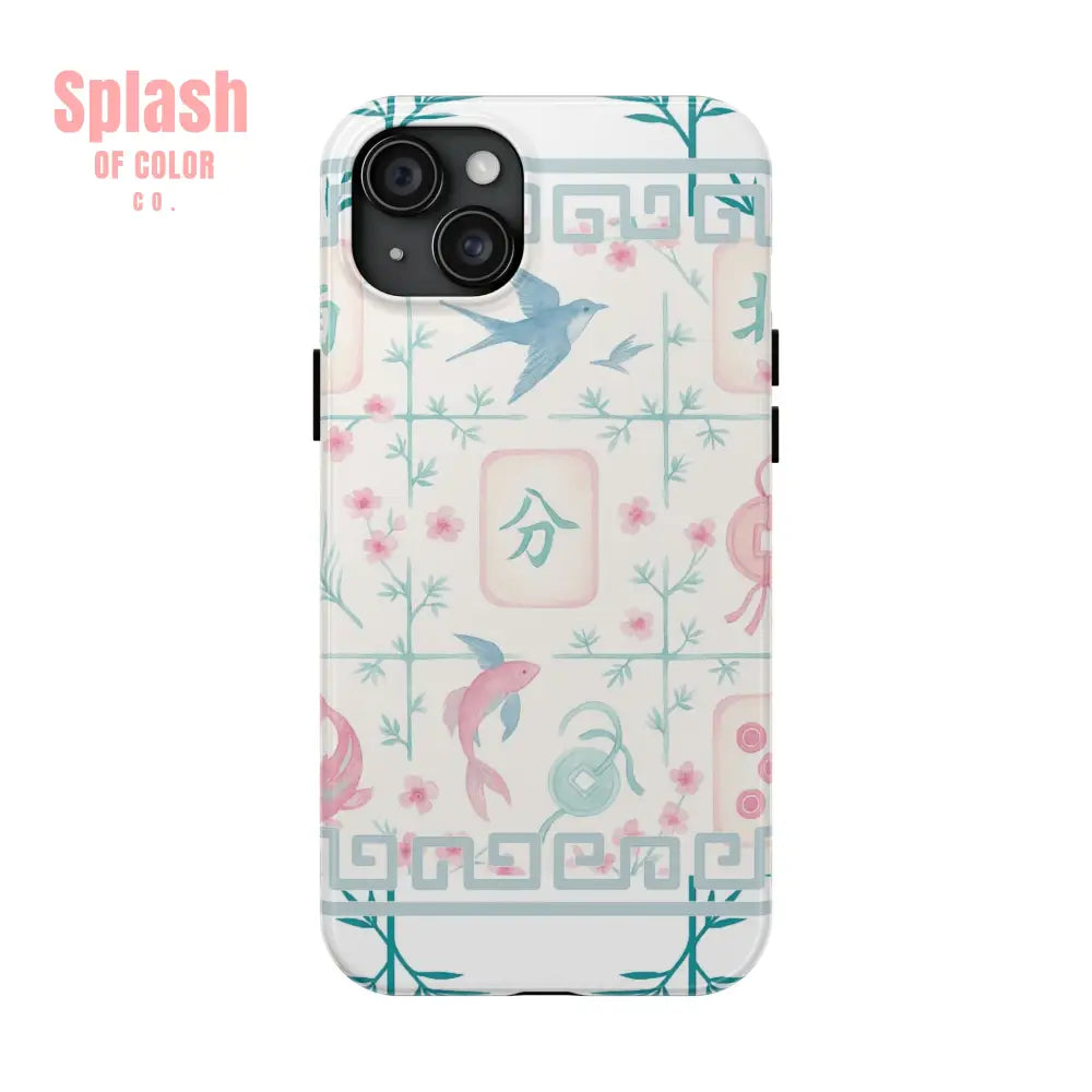 Whimsical Mahjong Tile Pastel Preppy Tough Phone Cases with Vibrant Oriental Designs Mahj Lover Gift iPhone 15 Plus