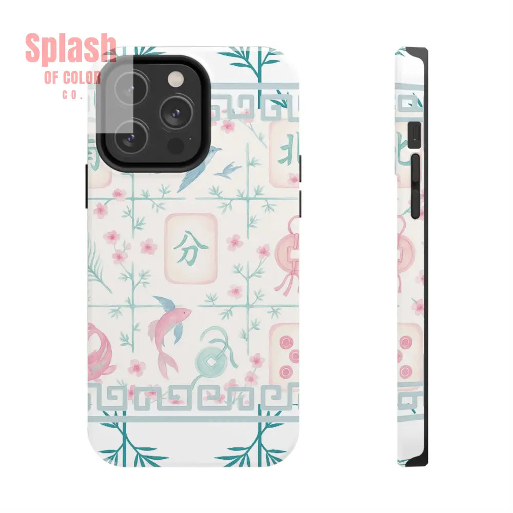 Whimsical Mahjong Tile Pastel Preppy Tough Phone Cases with Vibrant Oriental Designs Mahj Lover Gift iPhone 14 Pro Max