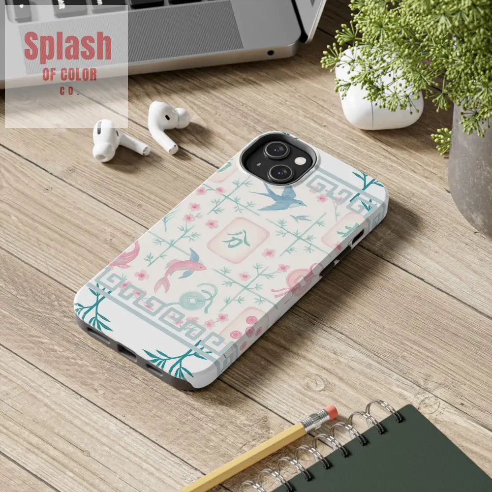 Whimsical Mahjong Tile Pastel Preppy Tough Phone Cases with Vibrant Oriental Designs Mahj Lover Gift Phone Case