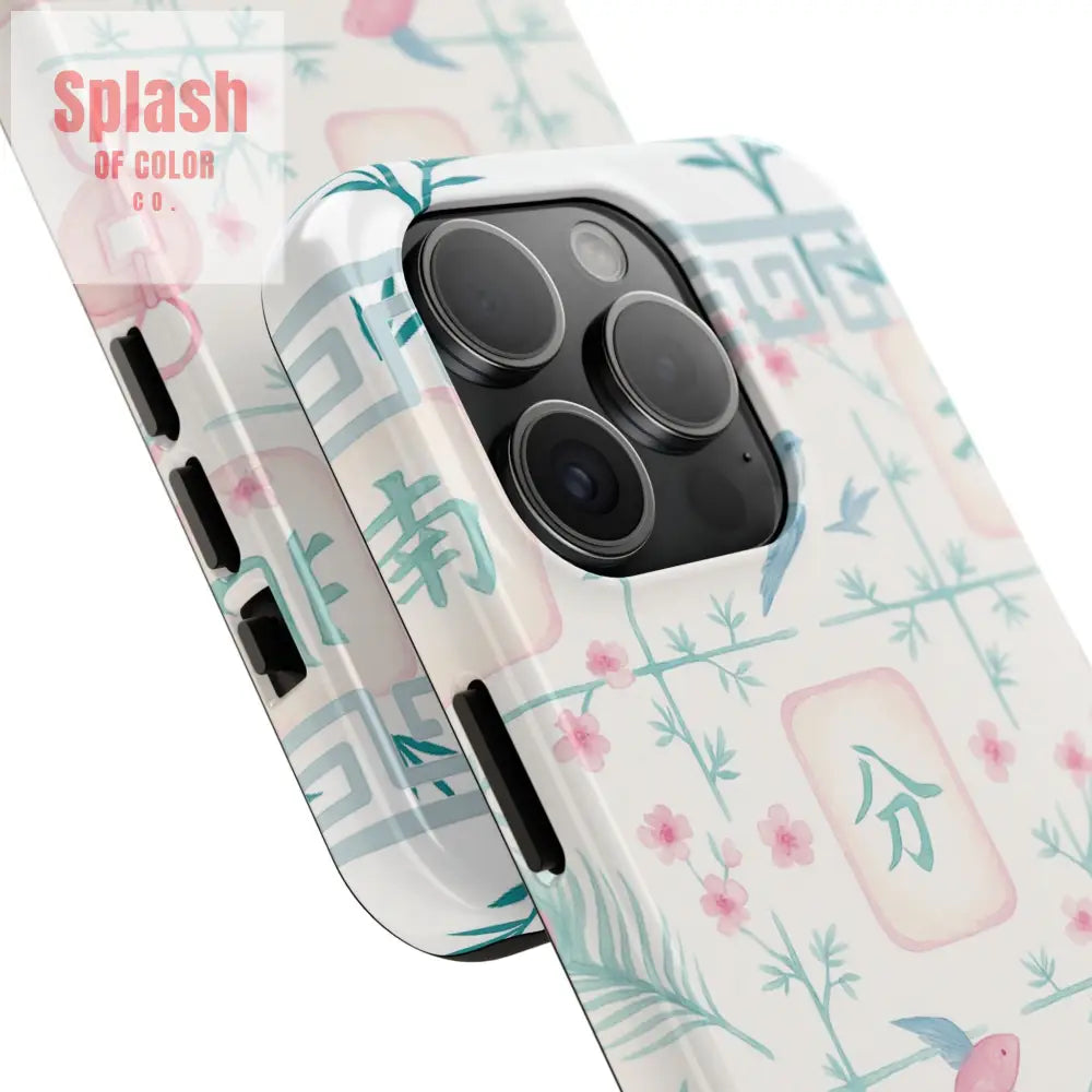 Whimsical Mahjong Tile Pastel Preppy Tough Phone Cases with Vibrant Oriental Designs Mahj Lover Gift Phone Case