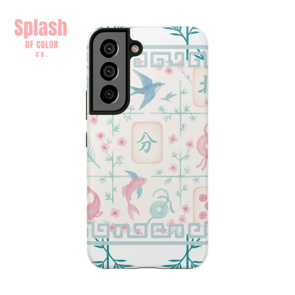 Whimsical Mahjong Tile Pastel Preppy Tough Phone Cases with Vibrant Oriental Designs Mahj Lover Gift Samsung Galaxy S22