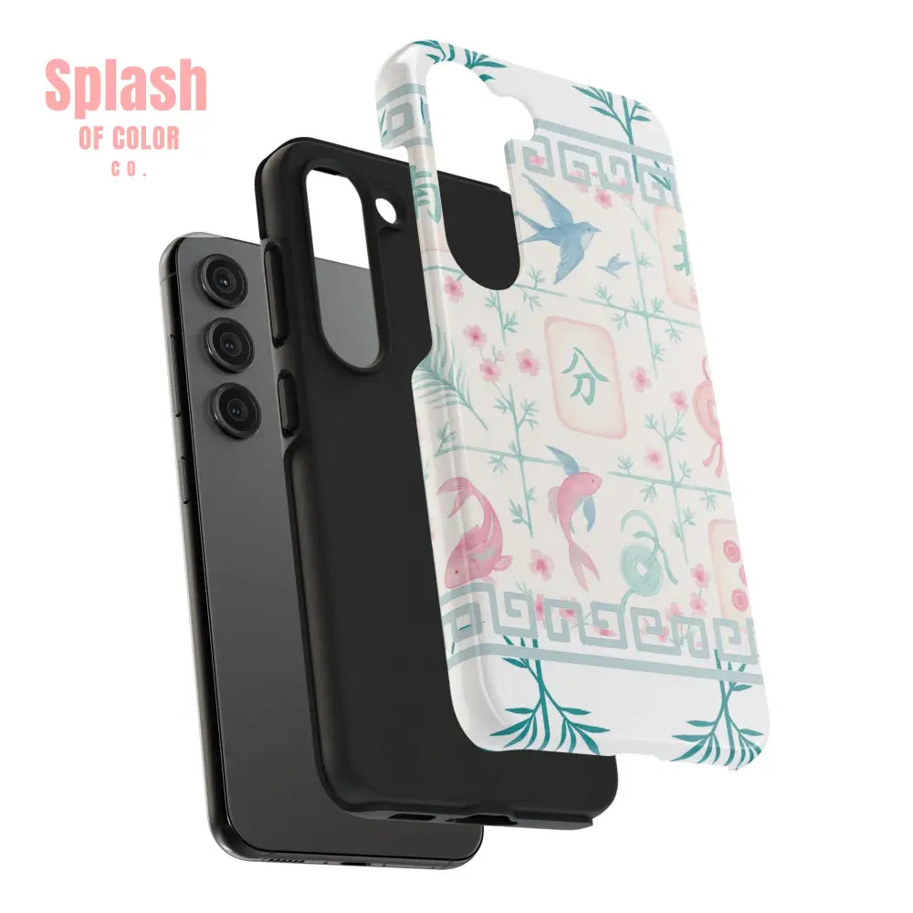 Whimsical Mahjong Tile Pastel Preppy Tough Phone Cases with Vibrant Oriental Designs Mahj Lover Gift Phone Case
