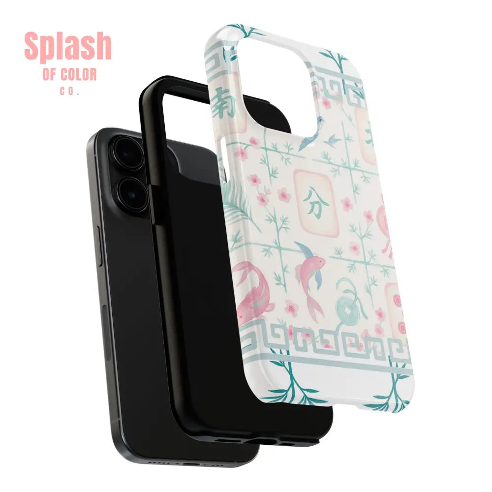 Whimsical Mahjong Tile Pastel Preppy Tough Phone Cases with Vibrant Oriental Designs Mahj Lover Gift Phone Case