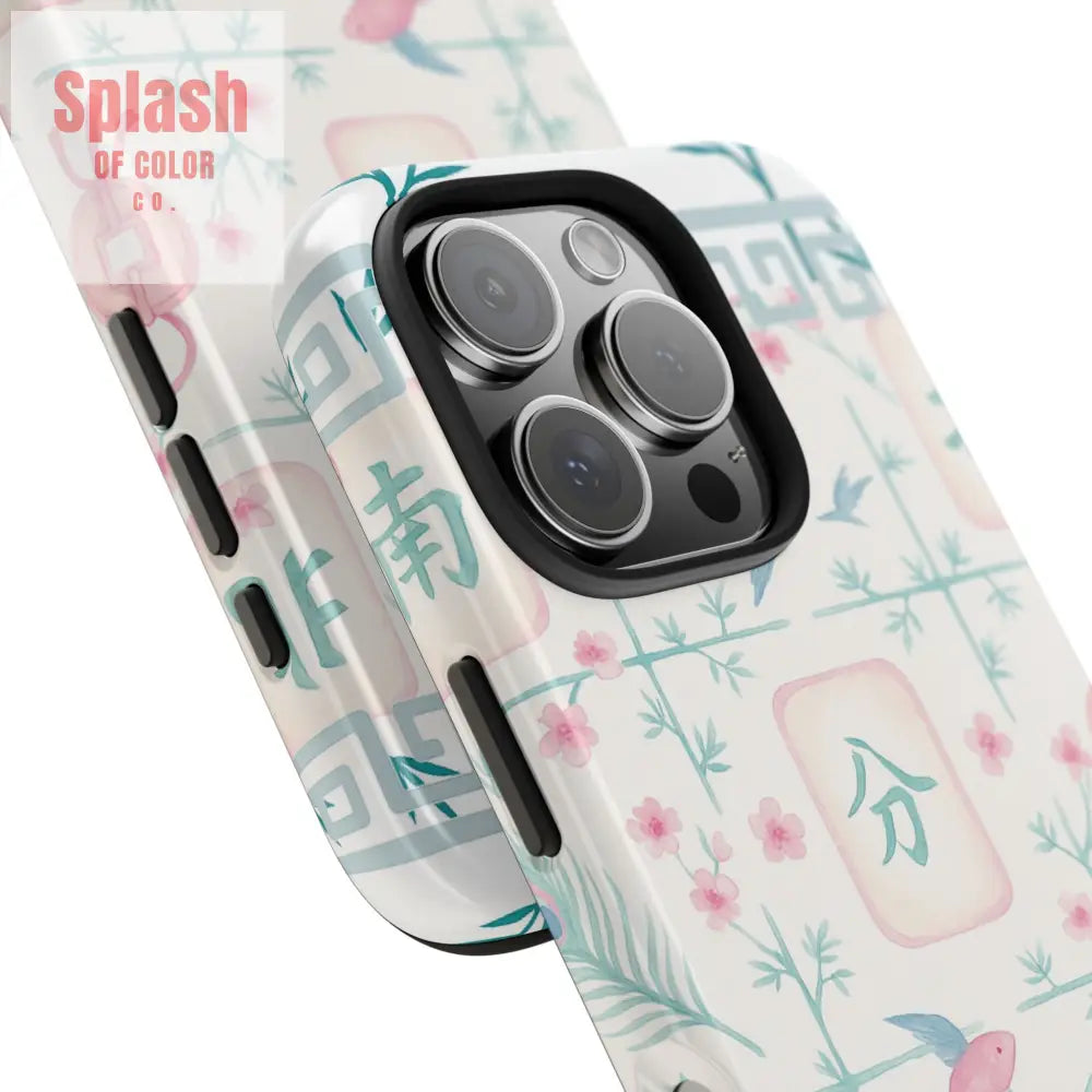 Whimsical Mahjong Tile Pastel Preppy Tough Phone Cases with Vibrant Oriental Designs Mahj Lover Gift Phone Case