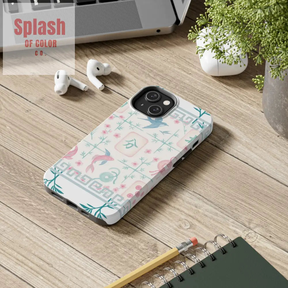 Whimsical Mahjong Tile Pastel Preppy Tough Phone Cases with Vibrant Oriental Designs Mahj Lover Gift Phone Case