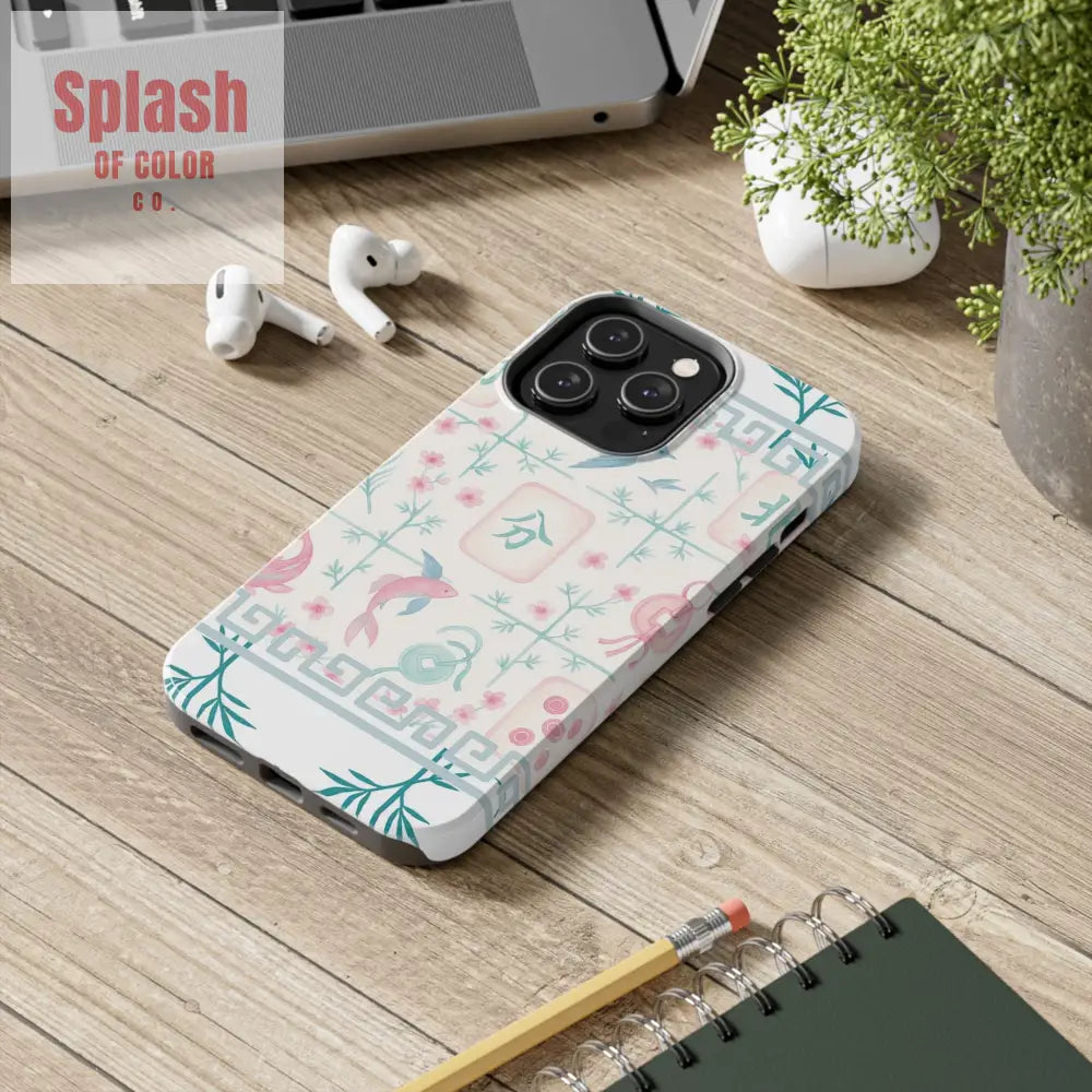 Whimsical Mahjong Tile Pastel Preppy Tough Phone Cases with Vibrant Oriental Designs Mahj Lover Gift Phone Case