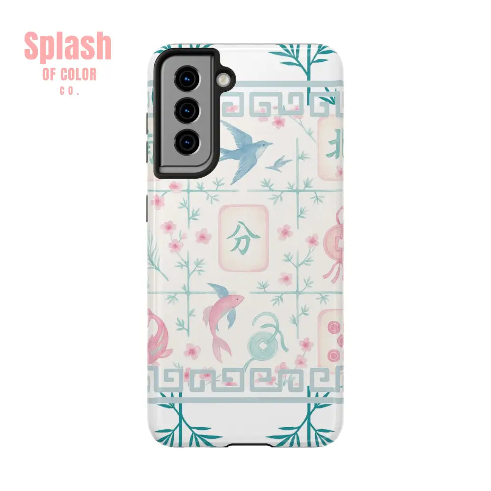 Whimsical Mahjong Tile Pastel Preppy Tough Phone Cases with Vibrant Oriental Designs Mahj Lover Gift Samsung Galaxy S21