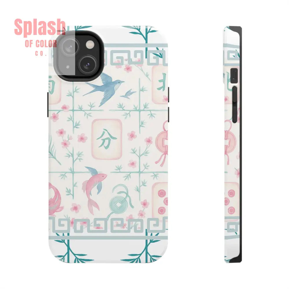 Whimsical Mahjong Tile Pastel Preppy Tough Phone Cases with Vibrant Oriental Designs Mahj Lover Gift iPhone 14 Plus