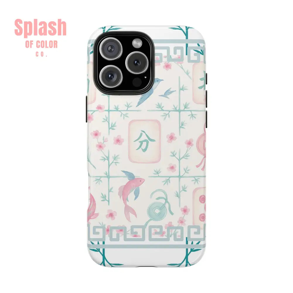 Whimsical Mahjong Tile Pastel Preppy Tough Phone Cases with Vibrant Oriental Designs Mahj Lover Gift iPhone 16 Pro Max