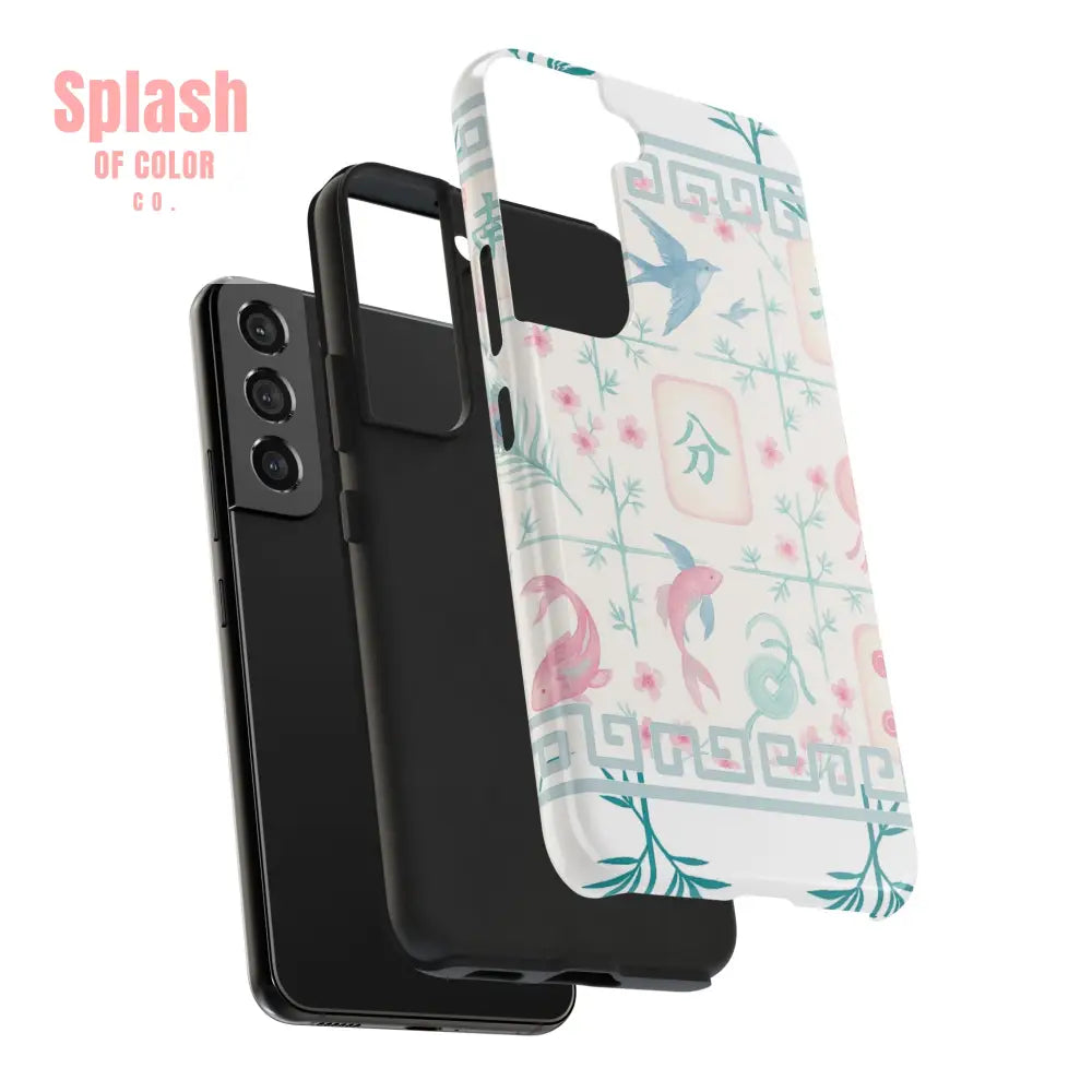 Whimsical Mahjong Tile Pastel Preppy Tough Phone Cases with Vibrant Oriental Designs Mahj Lover Gift Phone Case