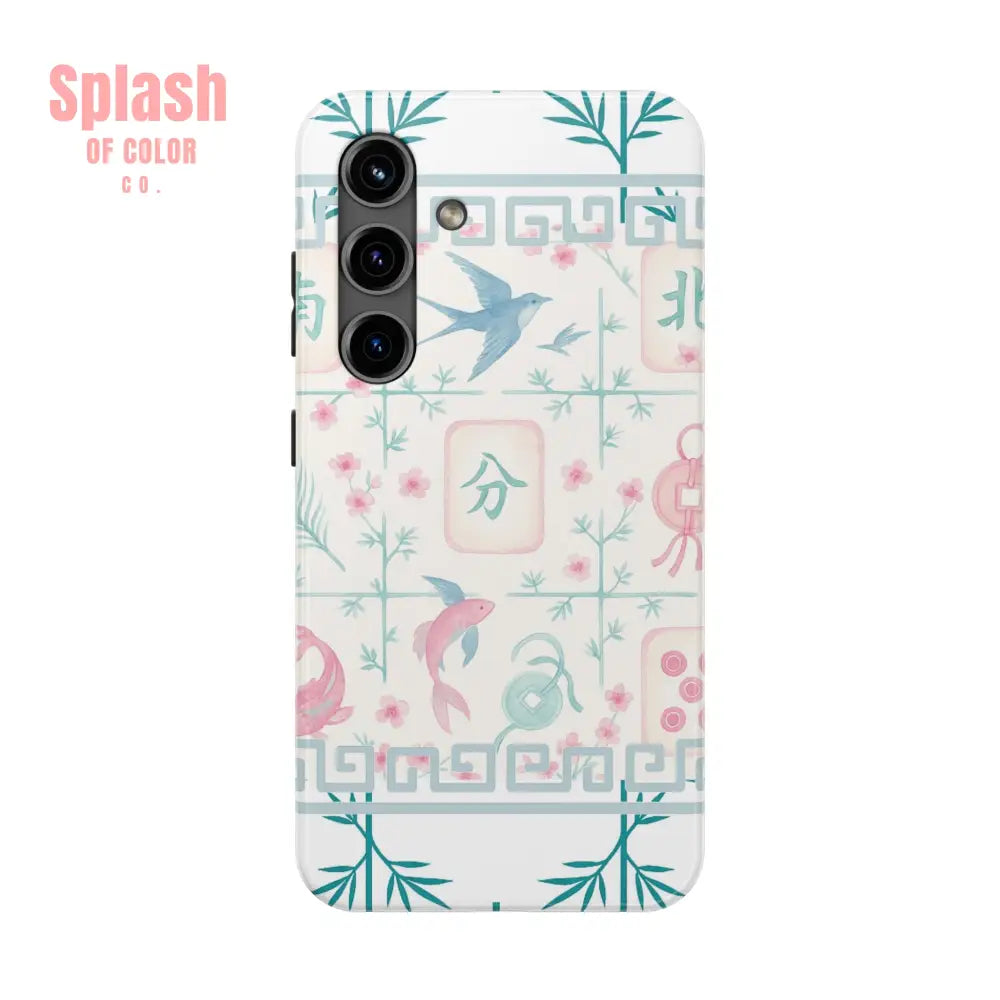 Whimsical Mahjong Tile Pastel Preppy Tough Phone Cases with Vibrant Oriental Designs Mahj Lover Gift Samsung Galaxy S24