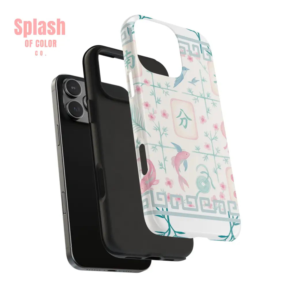 Whimsical Mahjong Tile Pastel Preppy Tough Phone Cases with Vibrant Oriental Designs Mahj Lover Gift Phone Case