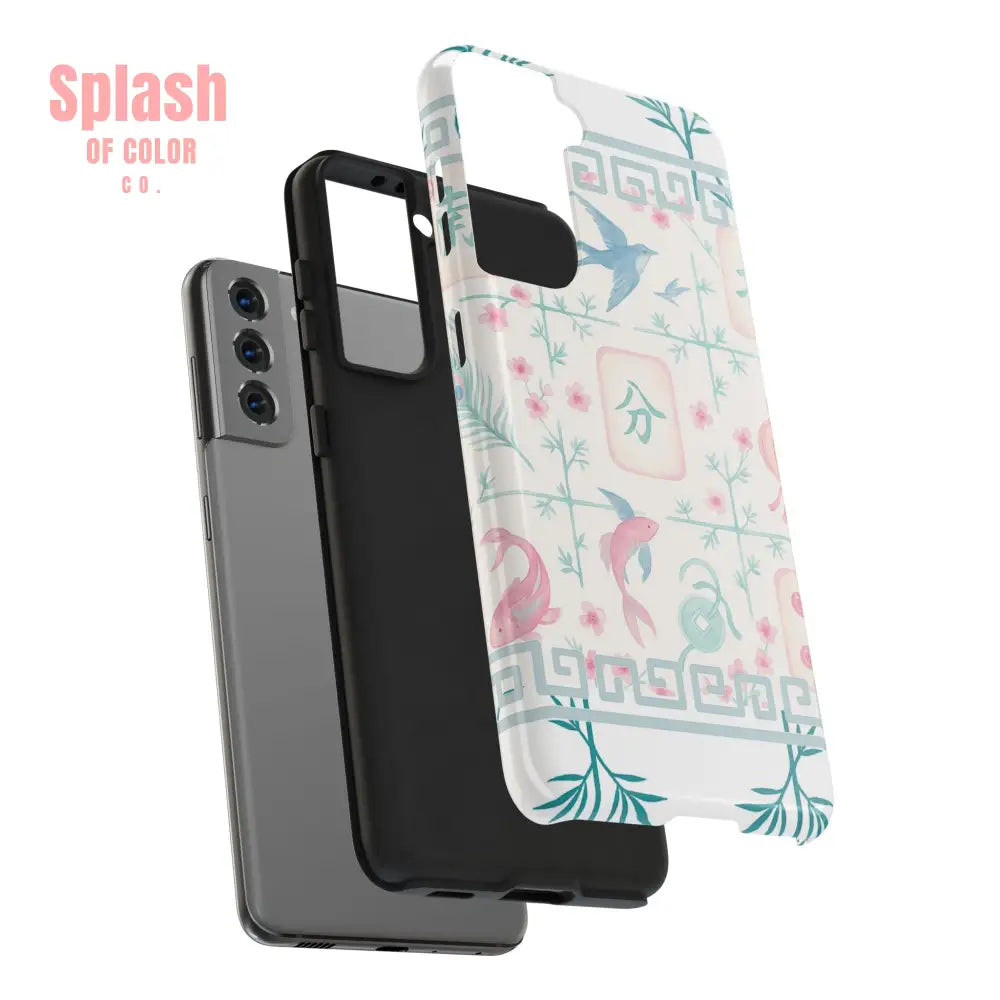 Whimsical Mahjong Tile Pastel Preppy Tough Phone Cases with Vibrant Oriental Designs Mahj Lover Gift Phone Case