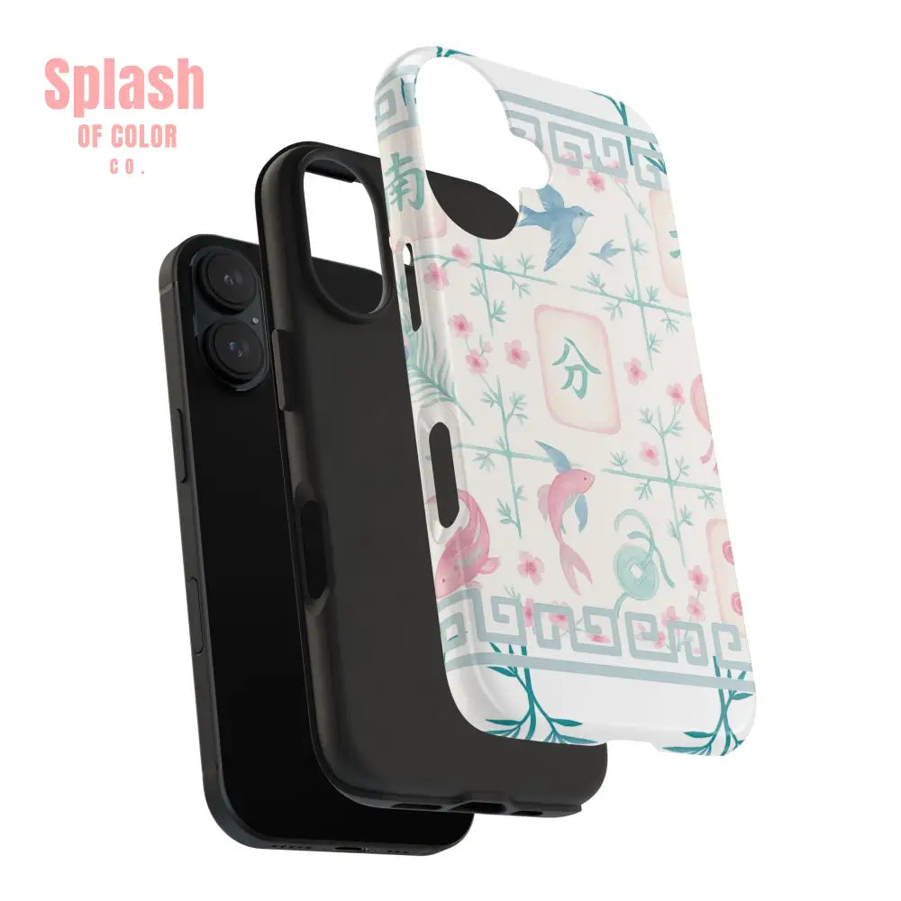 Whimsical Mahjong Tile Pastel Preppy Tough Phone Cases with Vibrant Oriental Designs Mahj Lover Gift Phone Case