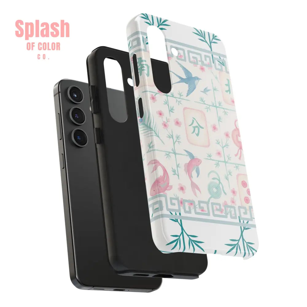 Whimsical Mahjong Tile Pastel Preppy Tough Phone Cases with Vibrant Oriental Designs Mahj Lover Gift Phone Case