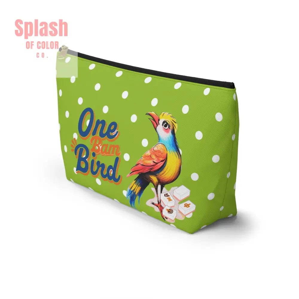 Whimsical Mahjong Tile Tote Pouch Green Citrus Polka Dot One Bam Bird Colorful Bird Mahj Gift Bags
