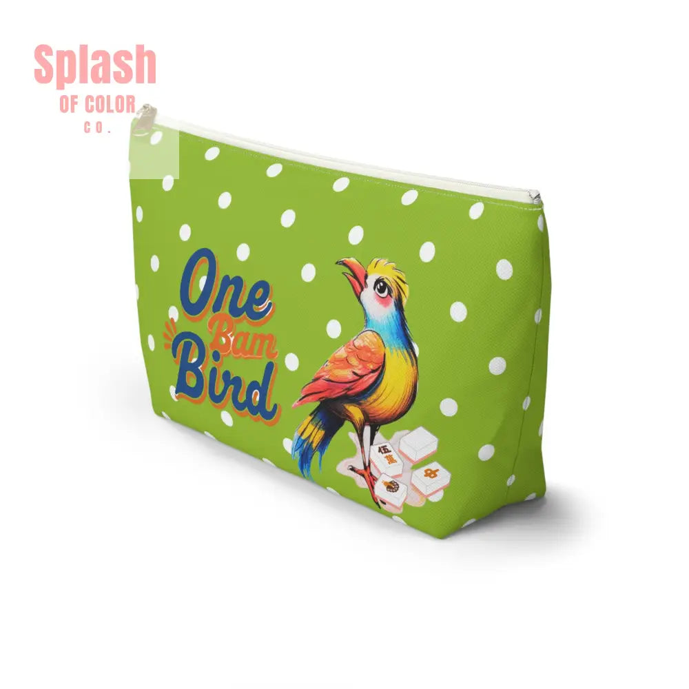Whimsical Mahjong Tile Tote Pouch Green Citrus Polka Dot One Bam Bird Colorful Bird Mahj Gift Bags