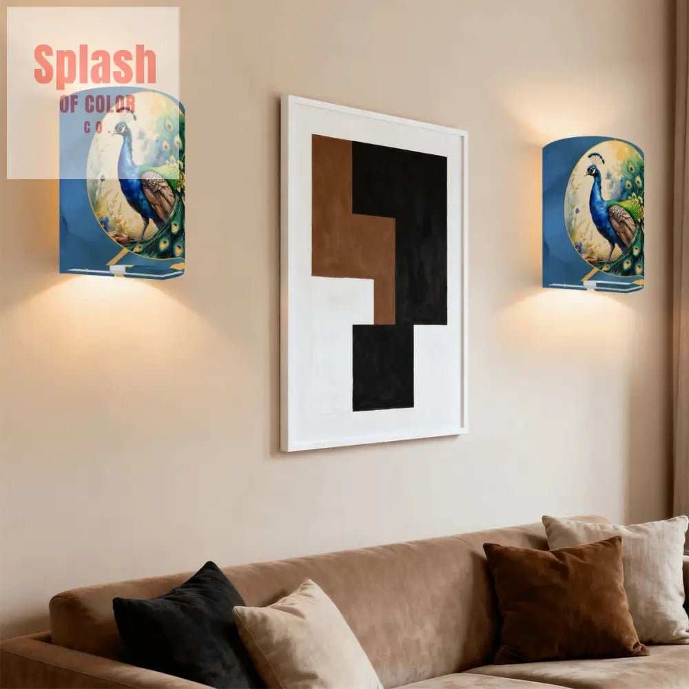 Watercolor Floral Peacock Elegant Blue Gold Marbled DesignedWireless Wall Lighting - Splash of Color co.