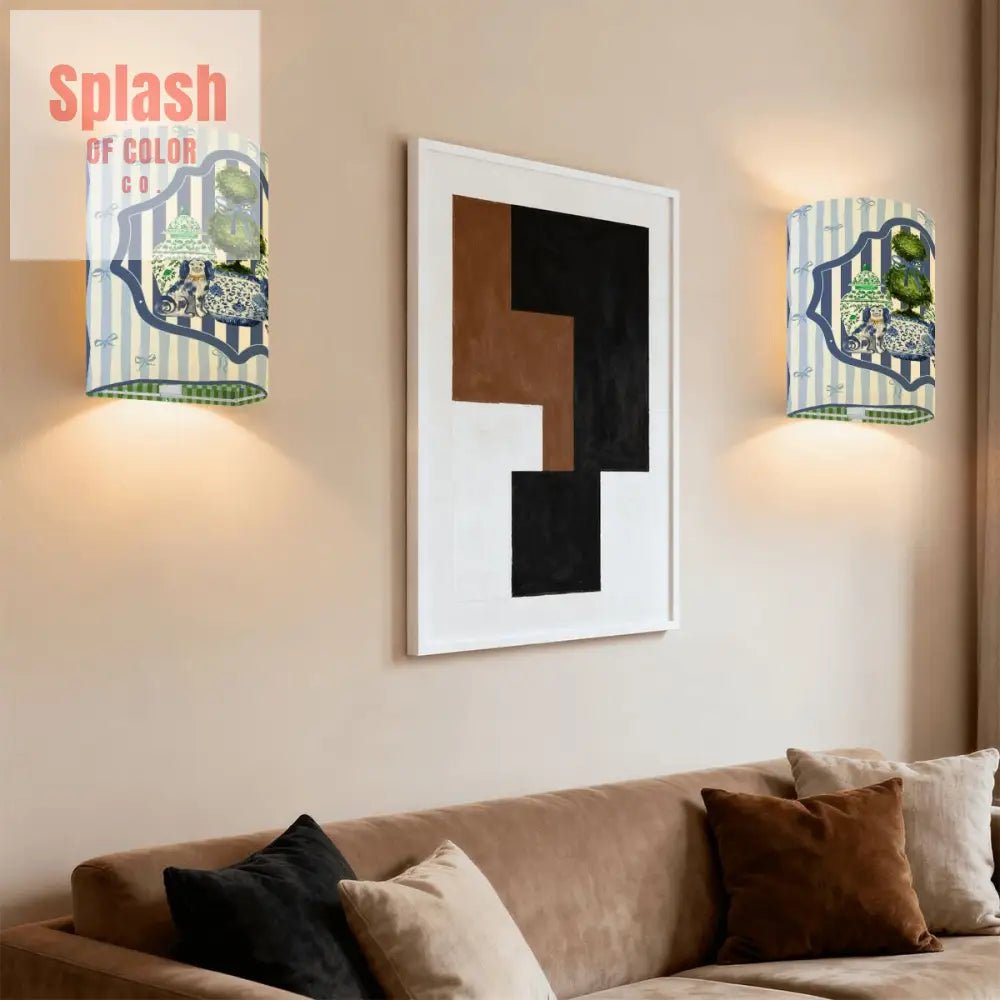 Preppy Green, Blue, Staffordshire Dogs, Chinoiserie Wireless Wall Lighting - Splash of Color co.