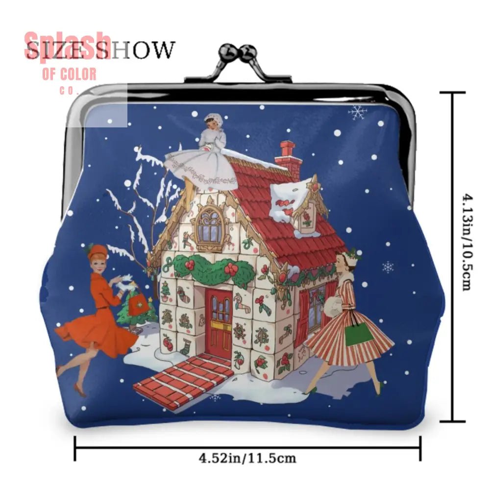 Vintage Nostalgic Christmas Mahjong Tile House Whimsical Coin Purse - Splash of Color co.
